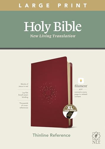 NLT Large Print Thinline Reference Bible, Filament Enabled Edition (Red Letter, Leatherlike, Berry, Indexed): New Living Translation, Aurora Cranberry Leatherlike, Filament Enabled, Red Letter,