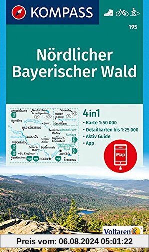 Nördlicher Bayerischer Wald: 4in1 Wanderkarte 1:50000 mit Aktiv Guide und Detailkarten inklusive Karte zur offline Verwendung in der KOMPASS-App. Fahrradfahren. Langlaufen. (KOMPASS-Wanderkarten)