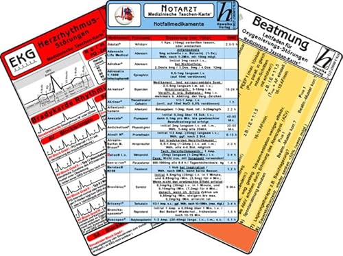 Notarzt Karten-Set - Herzrhythmusstörungen, Notfallmedikamente, Beatmung - Oxygenierungs-Störungen, EKG Auswertung