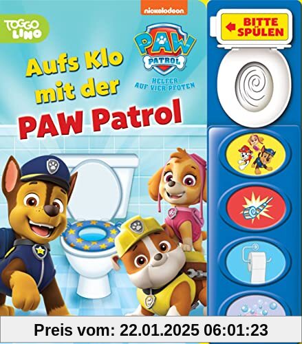 PAW Patrol - Aufs Klo mit der PAW Patrol - Mein Klo-Soundbuch - Pappbilderbuch mit Klospülung und 8 Geräuschen: Tönendes Buch