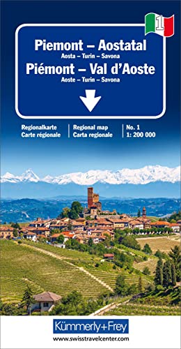 Piemont - Aostatal Regionalkarte Italien Nr. 1 1:200000: Aosta-Turin-Savona (Kümmerly+Frey Regional-Strassenkarte, Band 1) von Kmmerly und Frey