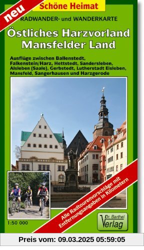 Radwander- und Wanderkarte Östliches Harzvorland Mansfelder Land: Ausflüge zwischen Ballenstedt, Falkenstein/Harz, Hettstedt, Sandersleben, Alsleben ... Sangerhausen und Harzgerode. 1:50000