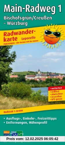 Radwanderkarte Main-Radweg 1 Ochsenkopf /Creussen - Würzburg: Mit Ausflugszielen, Einkehr- & Freizeittipps, wetterfest, reissfest, abwischbar, GPS-genau. 1:50000