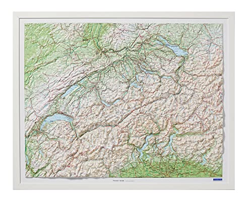 Schweiz Kunststoffrelief 1:500 000: mit Holzrahmen (weiss lackiert) (Kümmerly+Frey Relief Karte)