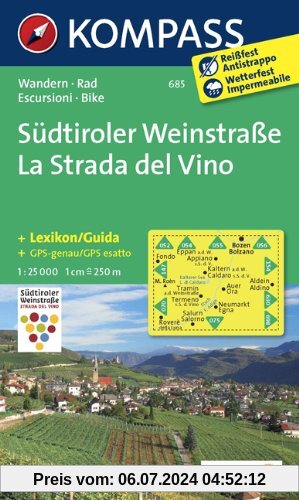 Südtiroler Weinstraße 1 : 25 000: La Strada del Vino. Wandern / Rad. Carta  escursioni / bike