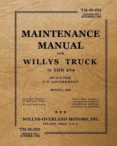 TM-10-13-15 Maintenance Manual for Willys Truck 1/4 Ton 4x4: Change No. 1, October 1, 1942