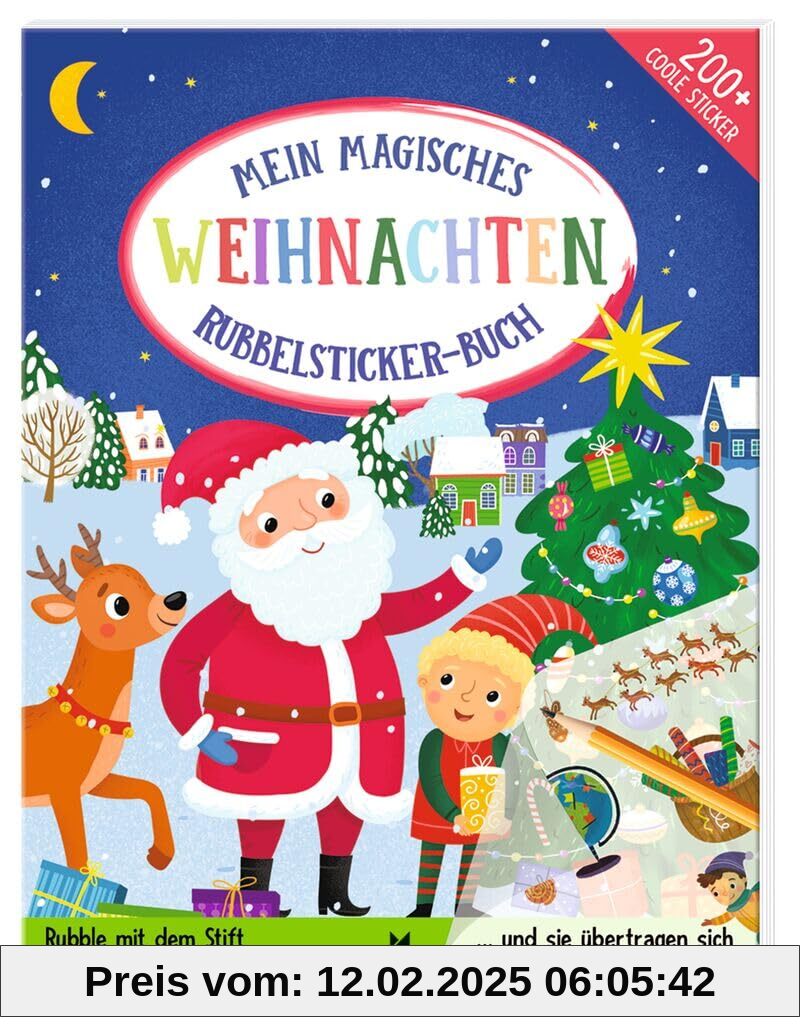 moses. Mein magisches Rubbelsticker-Buch Weihnachten, Spannende Fakten für Weihnachtswichtel mit DIY-Feeling, über 200 coole Rubbelbilder für Kinder, kreatives Beschäftigungsbuch ab 4 Jahren